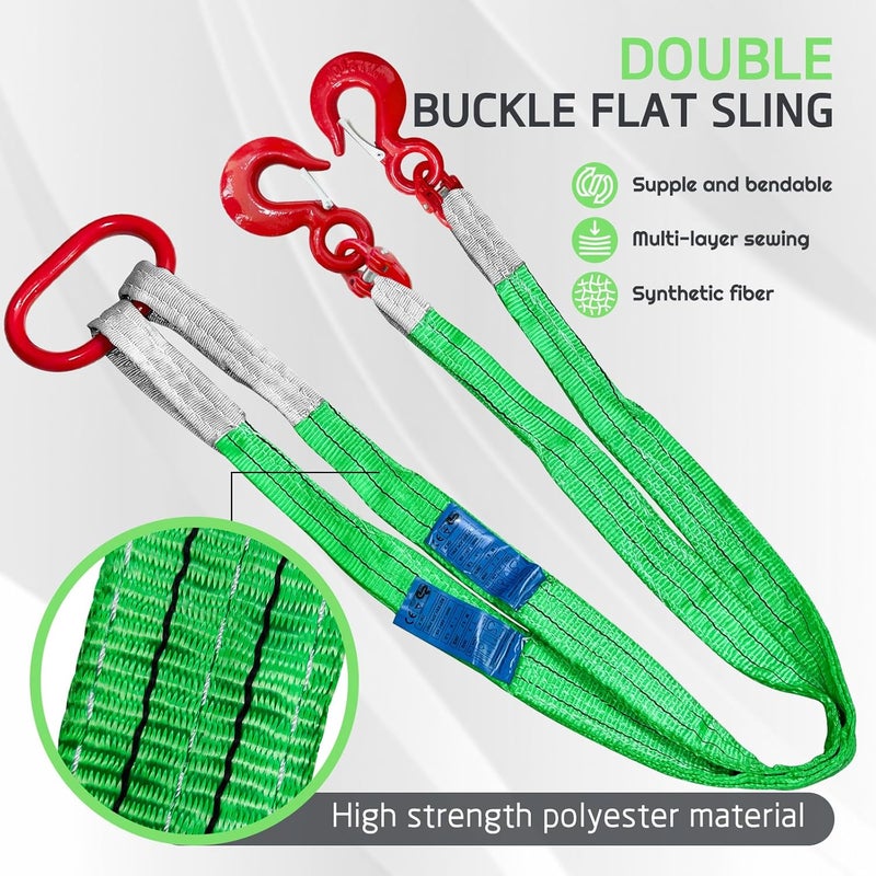 SENKEYFE Heavy Duty Two Leg Bridle Web Sling 5ft 8800lbs Capacity Lifting Slings Straps with G80 Alloy Steel Grab Hooks Polyester Bridle Sling for Cargo Security Towing and Handling - Image 3
